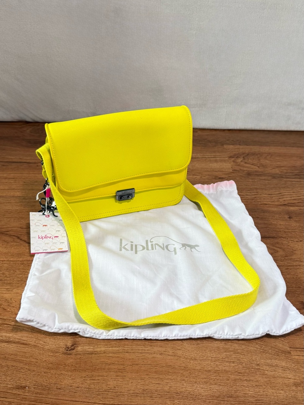Kipling Joana L Bright Yellow Crossbody Shoulder Bag NWT Monkey Charm